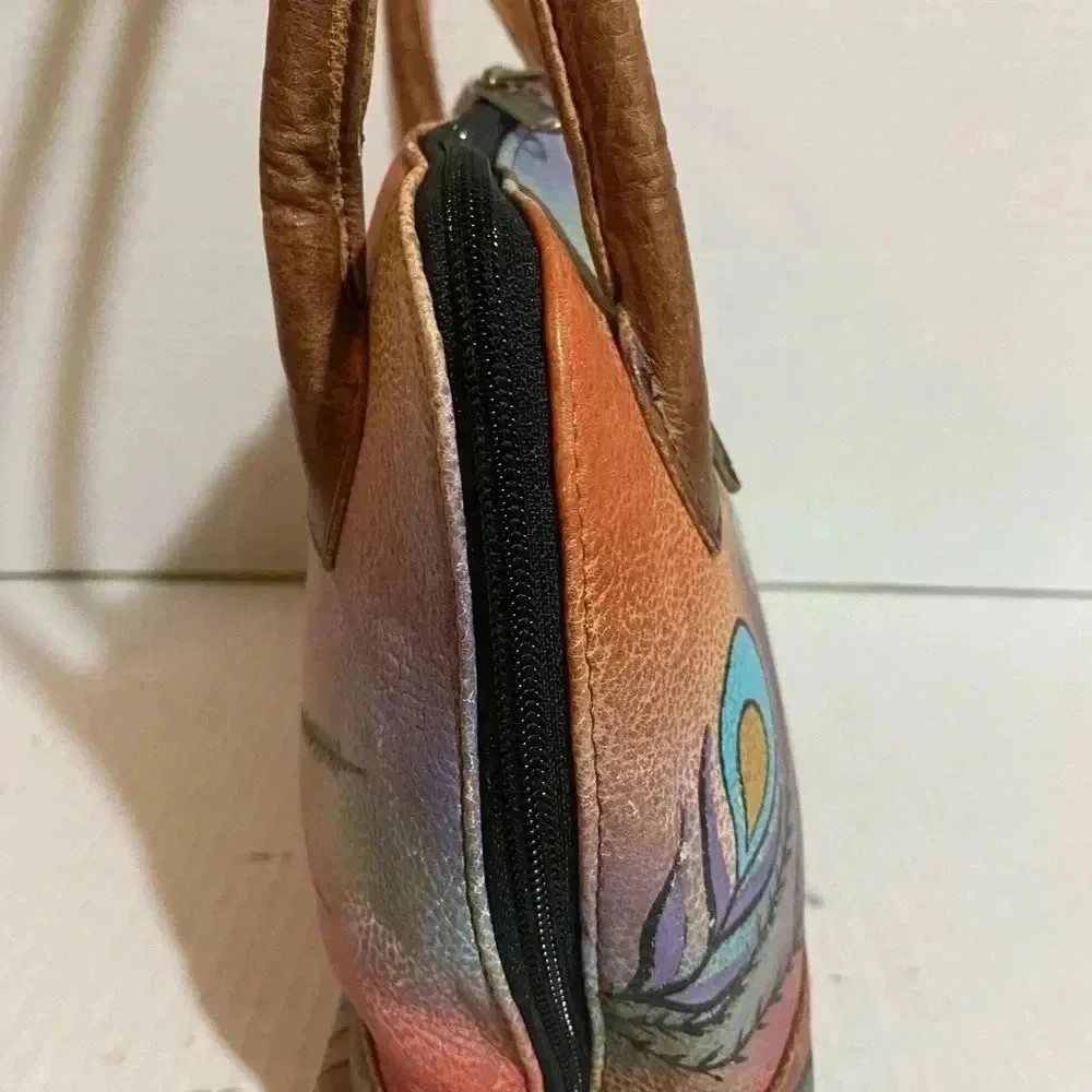 Anuschka hand painted multicolor leather satchel handbag